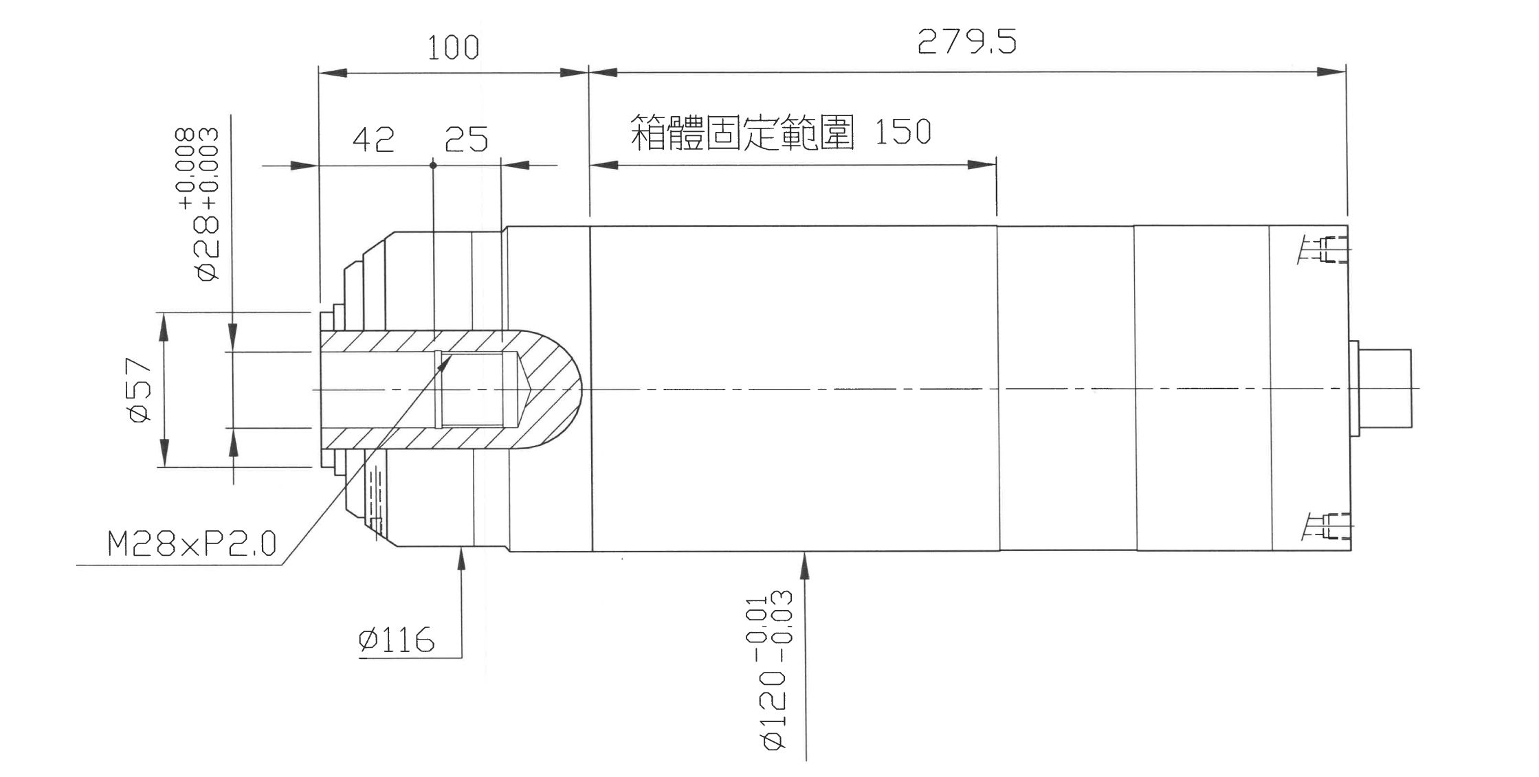 /Dimensões externas do eixo de moagem interna