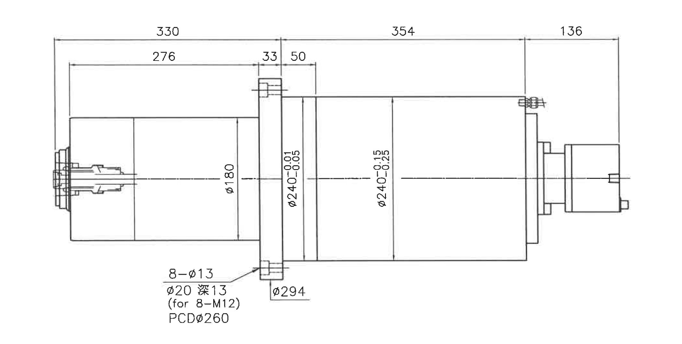 /Внешние размеры шпинделя внутреннего шлифования