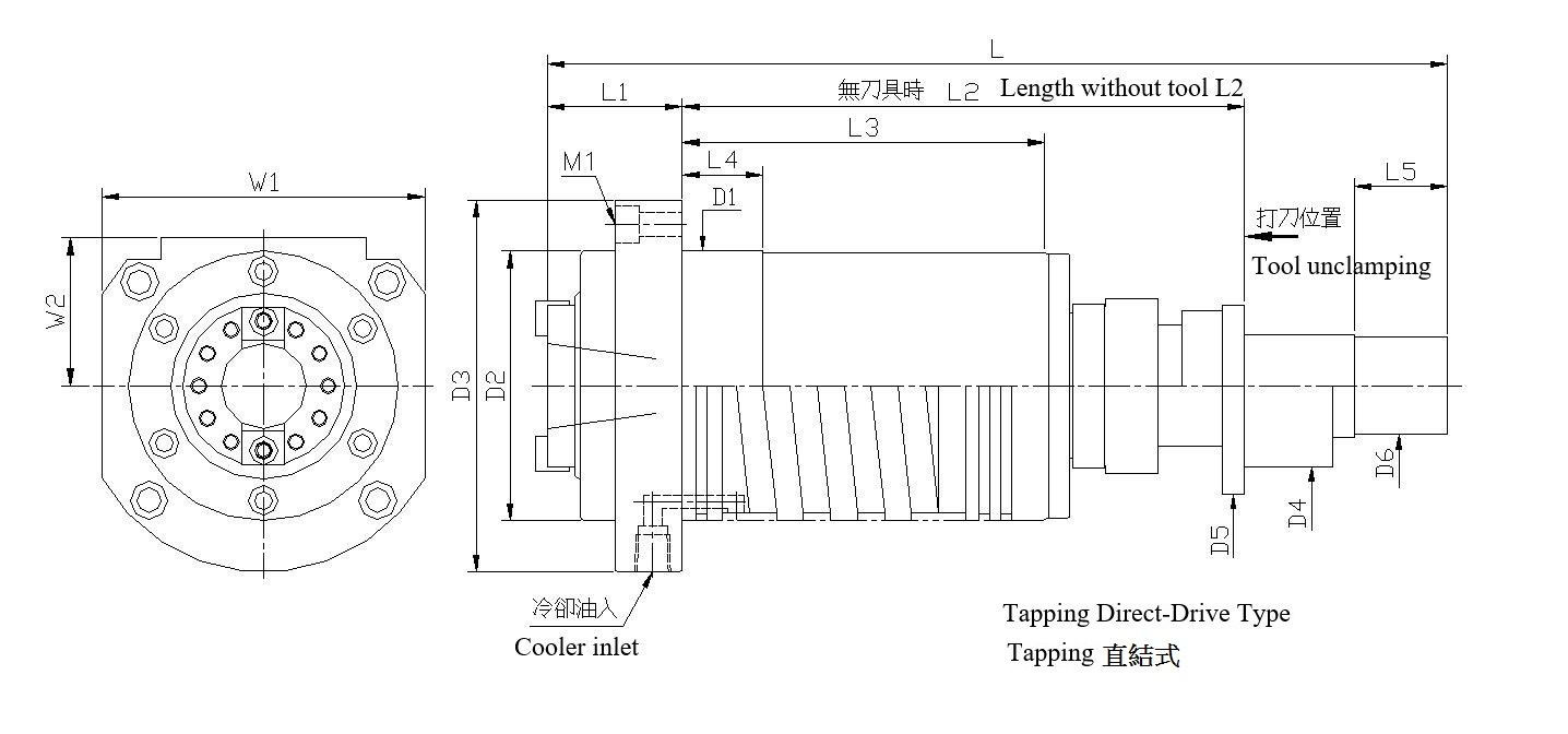 /タッピング直結式主軸外観寸法図